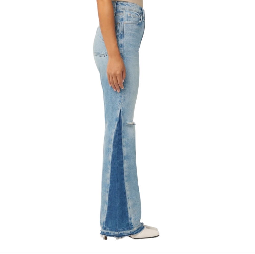 Hudson Faye Ultra High Rise Flare Petite Jeans 31 Light Wash Raw Hem NWT - Picture 2 of 14